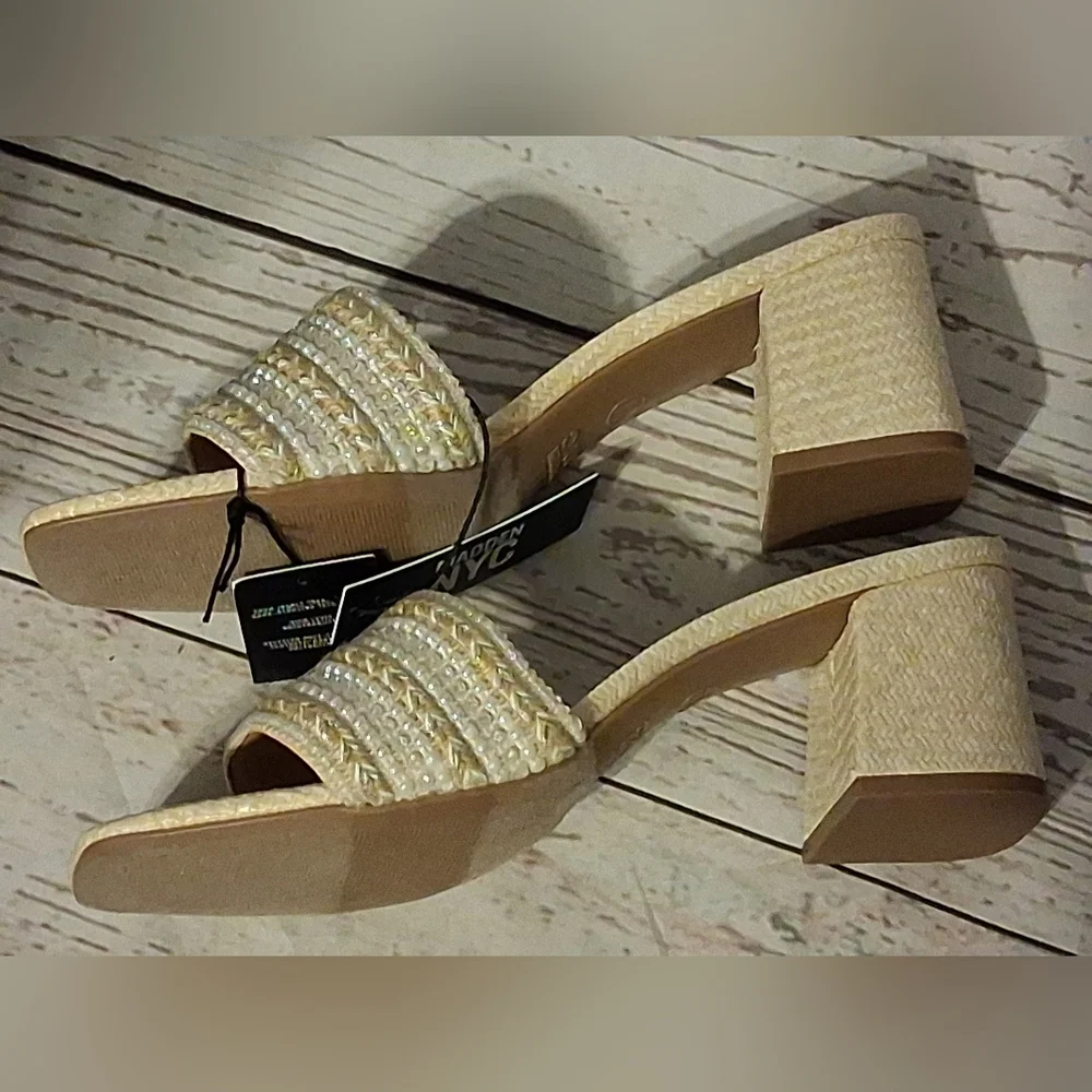 Madden NYC Heeled Slide Raffia With Faux Pearls And Rhinestones Size 11